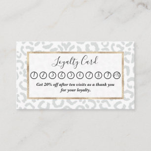 Elegant White Grey Leopard Cheetah Animal Print Loyalty Card