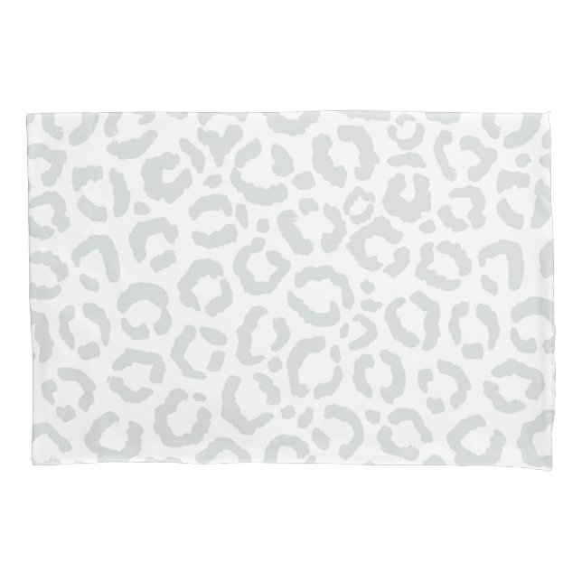 Elegant White Grey Leopard Cheetah Animal Print Pillowcase (Front)