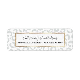 Elegant White Grey Leopard Cheetah Animal Print Return Address Label