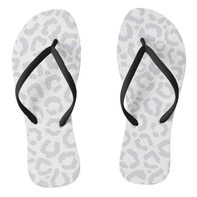 Elegant White Grey Leopard Cheetah Animal Print Thongs (Footbed)