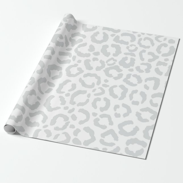 Elegant White Grey Leopard Cheetah Animal Print Wrapping Paper (Unrolled)