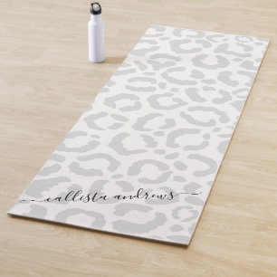 Elegant White Grey Leopard Cheetah Animal Print Yoga Mat