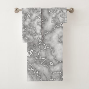Elegant White Grey Marble Bath Towel Set