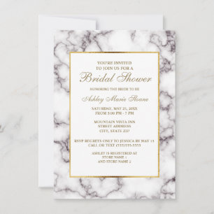 Elegant White Grey Marble Gold Trim Bridal Shower Invitation