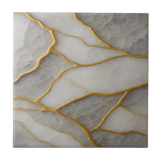 Elegant White & Grey Marble with Gold Veins Luxury Ceramic Tile