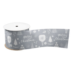 Elegant white & grey Merry Christmas Satin Ribbon