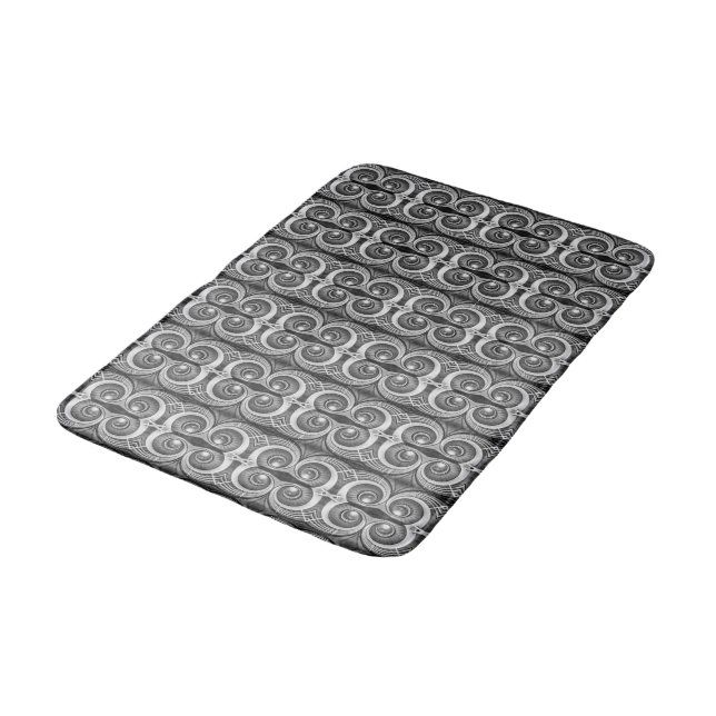 Elegant white grey mirrored spirals M-size pattern Bath Mat (Angled)