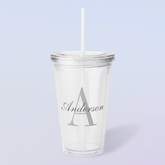 Elegant White & Grey Monogram Acrylic Tumbler (Creator Uploaded)