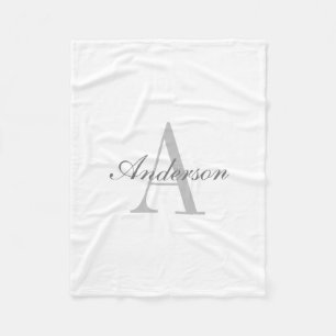 Elegant White & Grey Monogram Classic Fleece Blanket