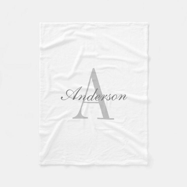 Elegant White & Grey Monogram Classic Fleece Blanket (Front)