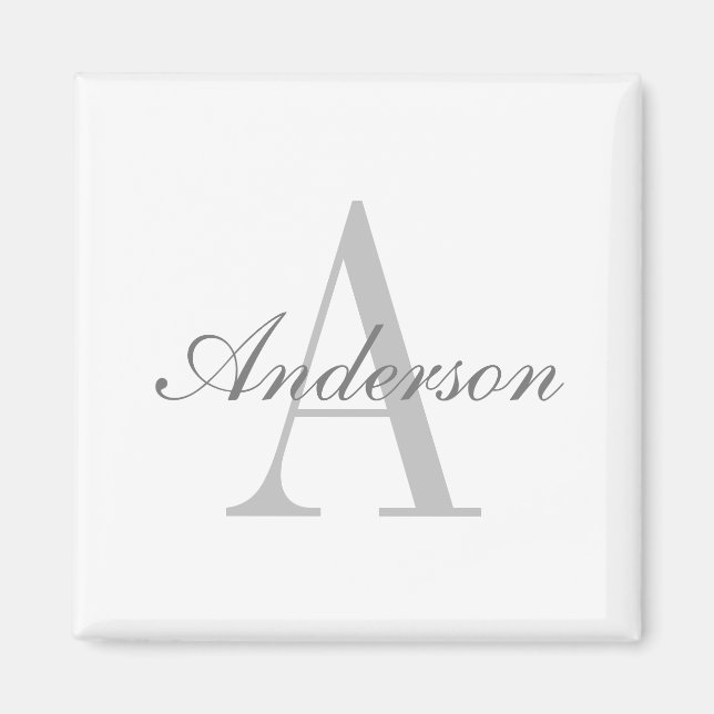 Elegant White & Grey Monogram Classic Round Sticke Magnet (Front)
