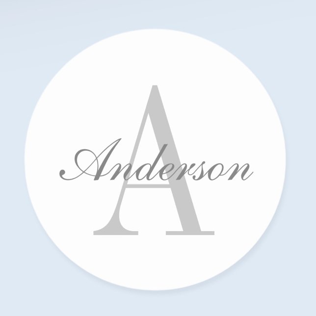 Elegant White & Grey Monogram Classic Round Sticker (Creator Uploaded)