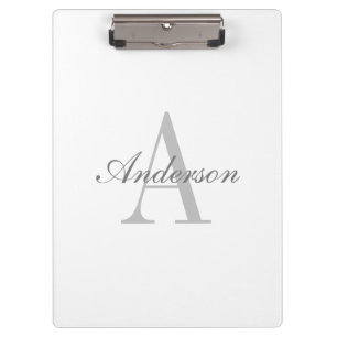 Elegant White & Grey Monogram Clipboard