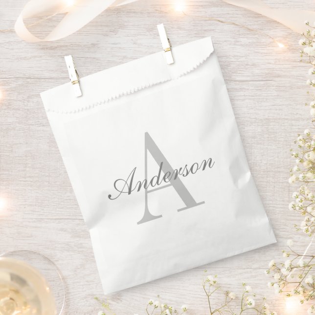 Elegant White & Grey Monogram Favour Bag (Clipped)