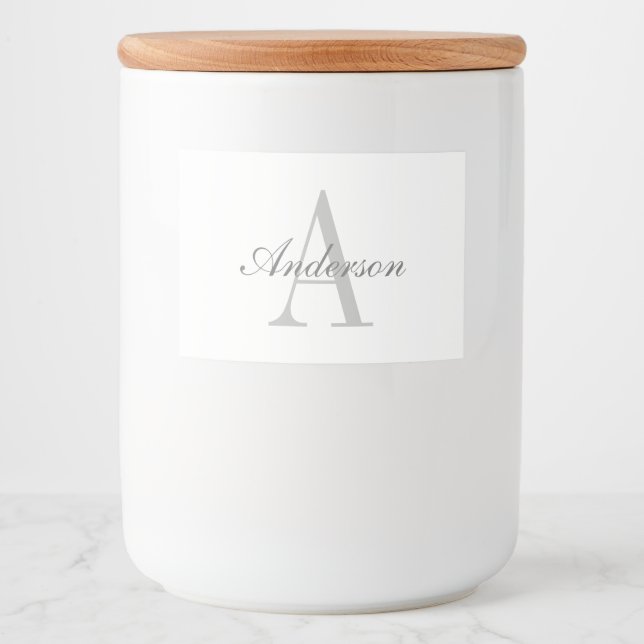 Elegant White & Grey Monogram Food Label (Front)