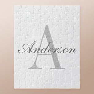 Elegant White & Grey Monogram Jigsaw Puzzle