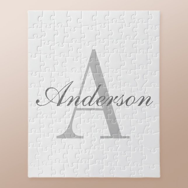 Elegant White & Grey Monogram Jigsaw Puzzle (Creator Uploaded)