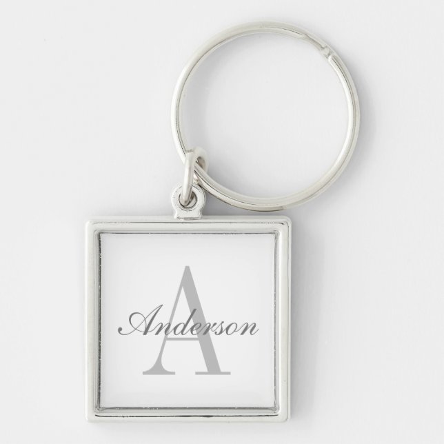 Elegant White & Grey Monogram Key Ring (Front)