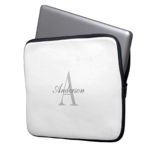 Elegant White & Grey Monogram Laptop Sleeve