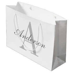 Elegant White & Grey Monogram Large Gift Bag