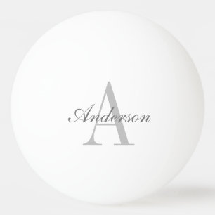 Elegant White & Grey Monogram Ping Pong Ball