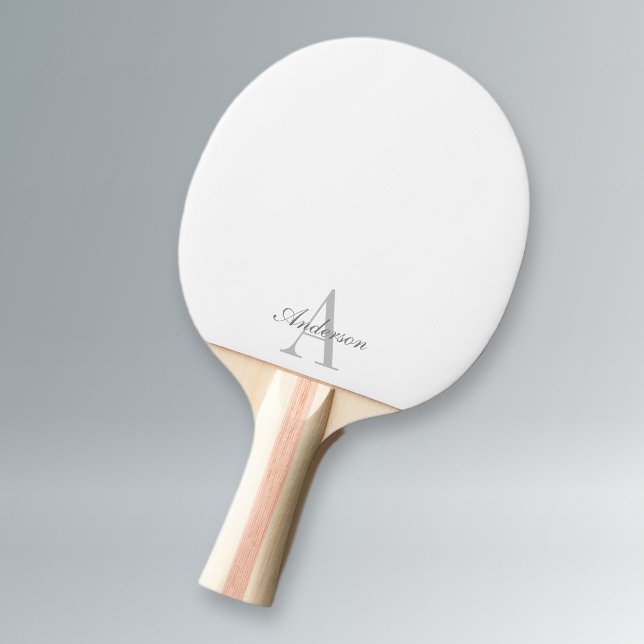 Elegant White & Grey Monogram Ping Pong Paddle (Creator Uploaded)