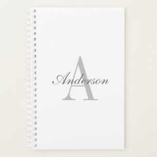 Elegant White & Grey Monogram Planner