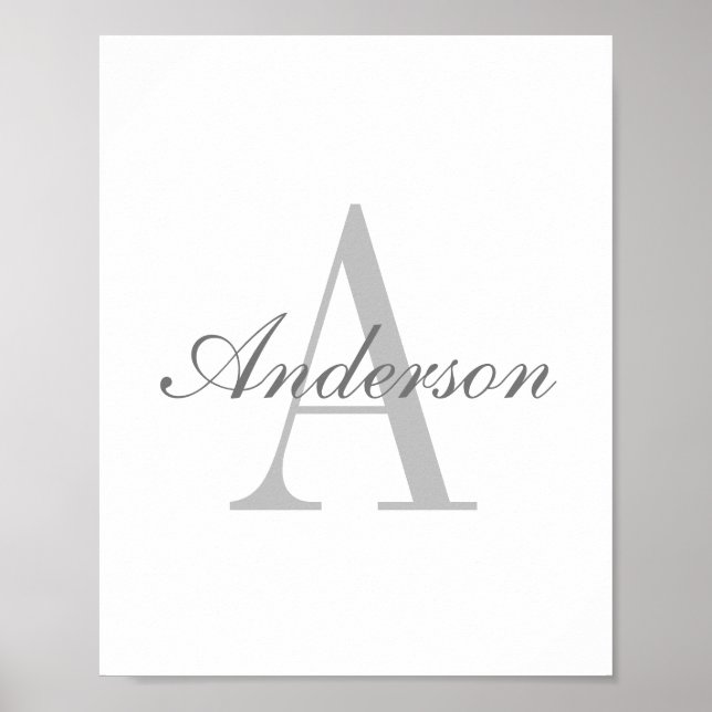 Elegant White & Grey Monogram Poster (Front)