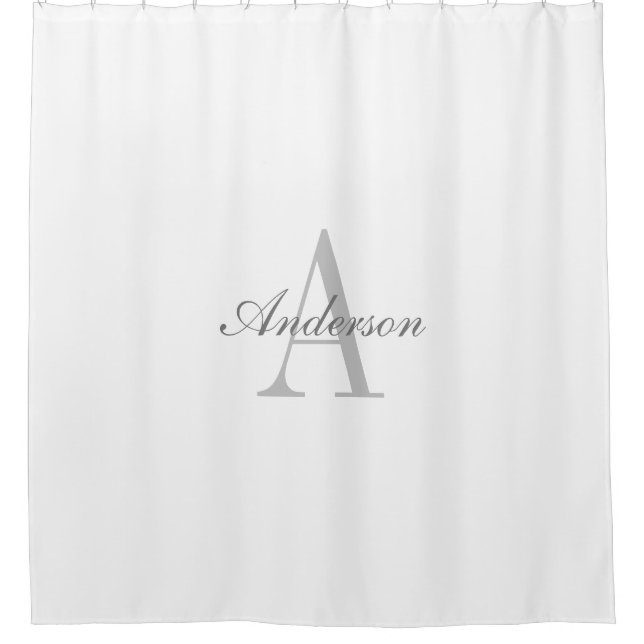 Elegant White & Grey Monogram Shower Curtain (Front)