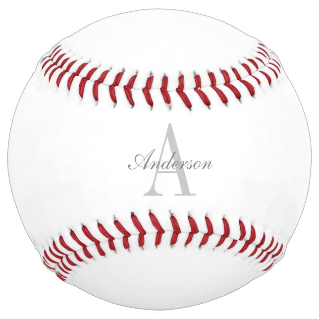 Elegant White & Grey Monogram Softball (Front)
