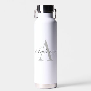 Elegant White & Grey Monogram Water Bottle