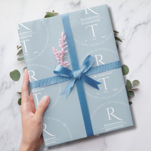 Elegant White Grey Monogram Wedding Wrapping Paper