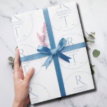 Elegant White Grey Monogram Wedding Wrapping Paper<br><div class="desc">Introducing our Elegant Modern Script Photo Monogram Wedding Suite in soft blue-grey and white. Each piece is thoughtfully designed to create a cohesive elegant look and feel. This collection includes all the wedding essentials such as Save-the-Date postcards, invitations, RSVP cards, gift wrap or favour boxes and each element of your...</div>