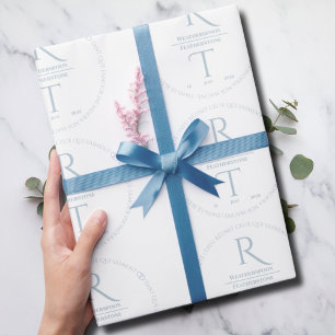 Elegant White Grey Monogram Wedding Wrapping Paper