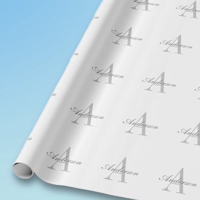 Elegant White & Grey Monogram Wrapping Paper (Creator Uploaded)
