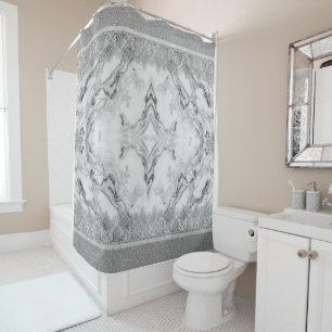 Elegant white grey silver marble lace Patterns Shower Curtain