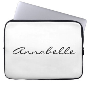 Elegant White Handwritten Script Name Custom Laptop Sleeve
