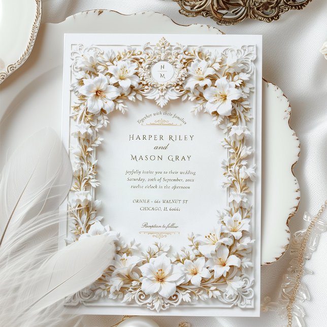 Elegant White Hibiscus Faux Embossed Invitation (Creator Uploaded)