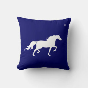 Elegant white horse and star  on navy blue cushion