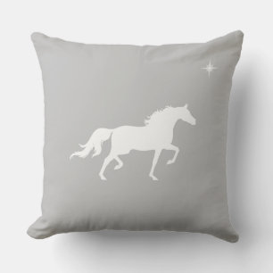 Elegant white horse and star on silver grey cushion