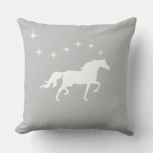 Elegant white horse and stars on silver grey cushion