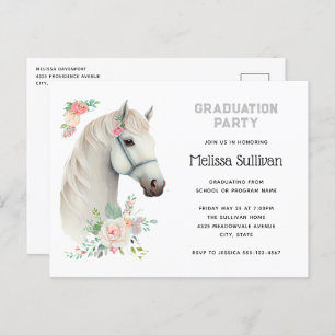 Elegant White Horse Boho Floral Graduation Invite Postcard