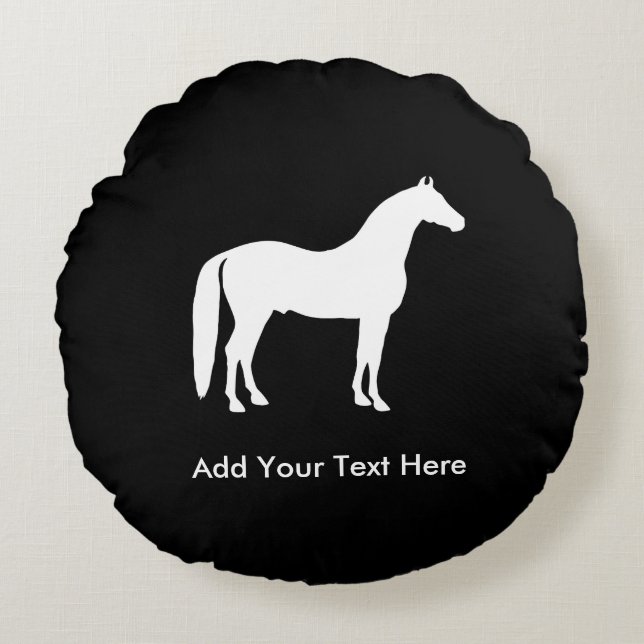 Elegant White Horse Customisable Text Round Cushion (Front)