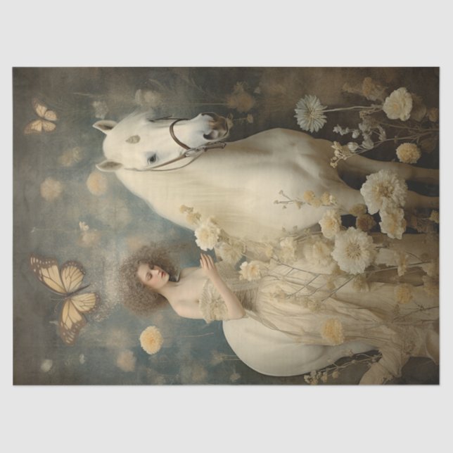 Elegant White Horse Decoupage Tissue Paper (Front)