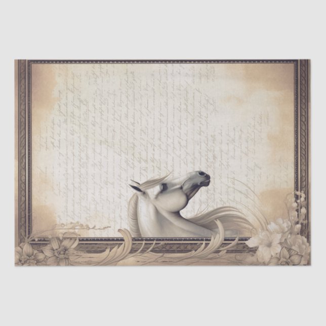 Elegant White Horse Decoupage Tissue Paper (Front)
