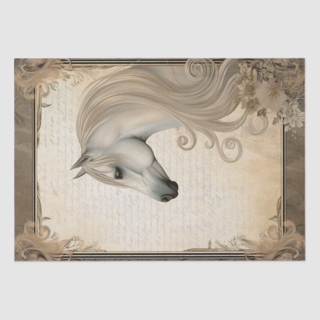 Elegant White Horse Decoupage Tissue Paper (Front)