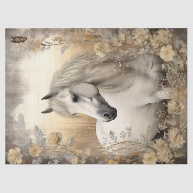 Elegant White Horse Decoupage Tissue Paper (Front)