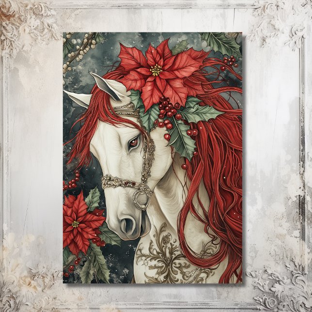 Elegant White Horse Festive Christmas Holiday Card (Front - Elegant White Horse Festive Christmas Holiday Card)