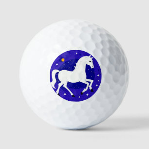 Elegant White Horse in Cosmic Night Display Golf Balls