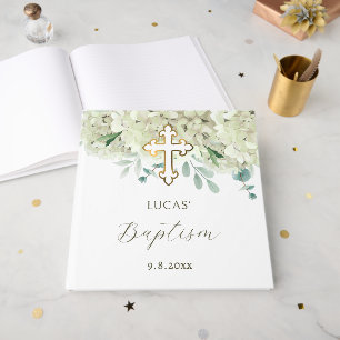 Elegant White Hydrangea Baptism Guest Book
